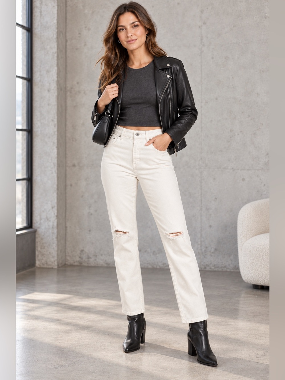 Zadig & Voltaire Dusty Cut Eco Denim Distressed Jeans Ivory Cream Size 30